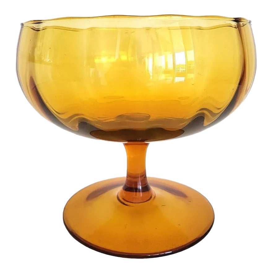 Empoli Mid Century Hand Blown Amber Glass Pedestal Compote Bowl Chairish