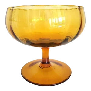 Empoli Mid Century Hand Blown Amber Glass Pedestal Compote Bowl