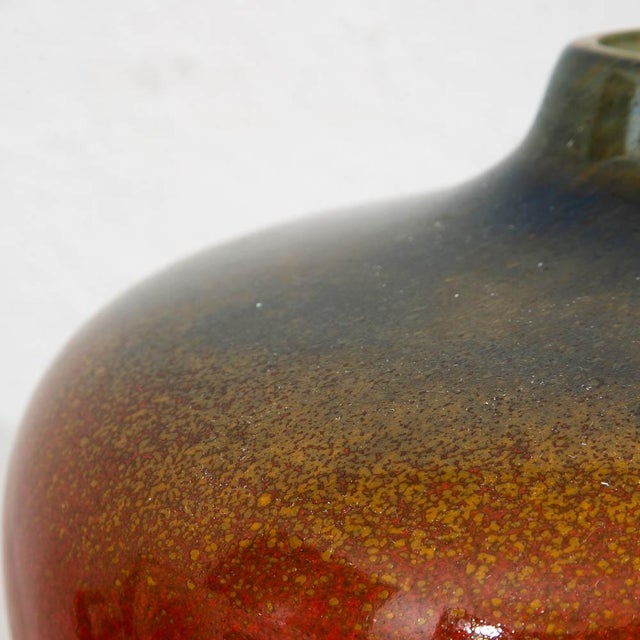 Mid Century Modern Studio Glass Vase Blue Red and Yellow 70s Handblown Flower Vase For Sale In Sacramento - Image 6 of 12