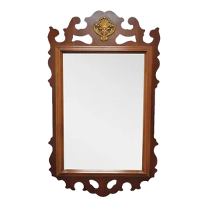 Vintage Chippendale Style Mahogany Fretwork Beveled Glass Wall Mirror