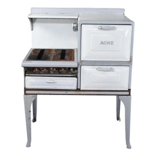 Antique Alcazar Range & Heater Co Acme Enameled Porcelain Gas Kitchen Stove For Sale