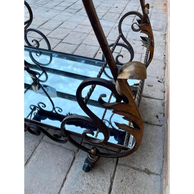 19th Century French Table Iron Bar Cart with Wheels and Two Mirror Tops For Sale - Image 13 of 18