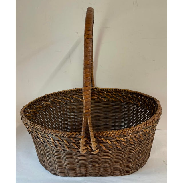 Vintage Woven Basket With Fixed Handle | Chairish