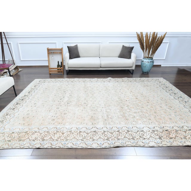 Beige 1970s Vintage Persian Handmade Wool Cotton Beige Area Rug For Sale - Image 8 of 11