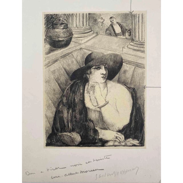 Luc-Albert Moreau, Lady in Saloon, Original Lithograph, Early 20th Century For Sale
