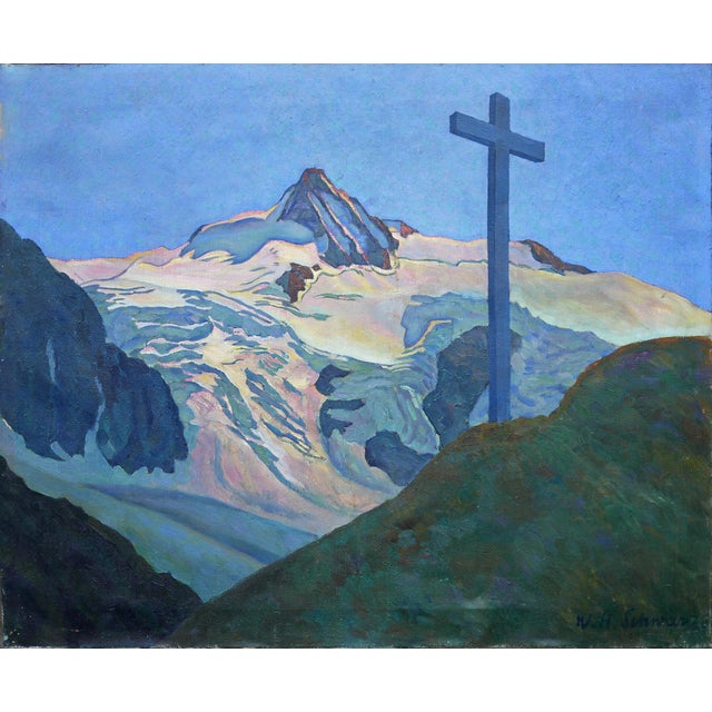 Willi Hans Schwarz, Grossglockner, Austrian Alps, 1920s, Oil Painting on Canvas, Framed For Sale - Image 14 of 15