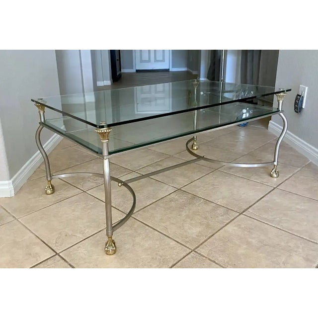 Mid-Century Modern 1960s Jansen Style Brass Steel Claw Feet Coffee Table For Sale - Image 3 of 13