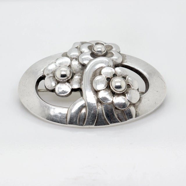 Early 20th Century Vintage Early Georg Jensen Sterling Silver Flower Brooch No. 28, 1925-1930 For Sale - Image 5 of 12
