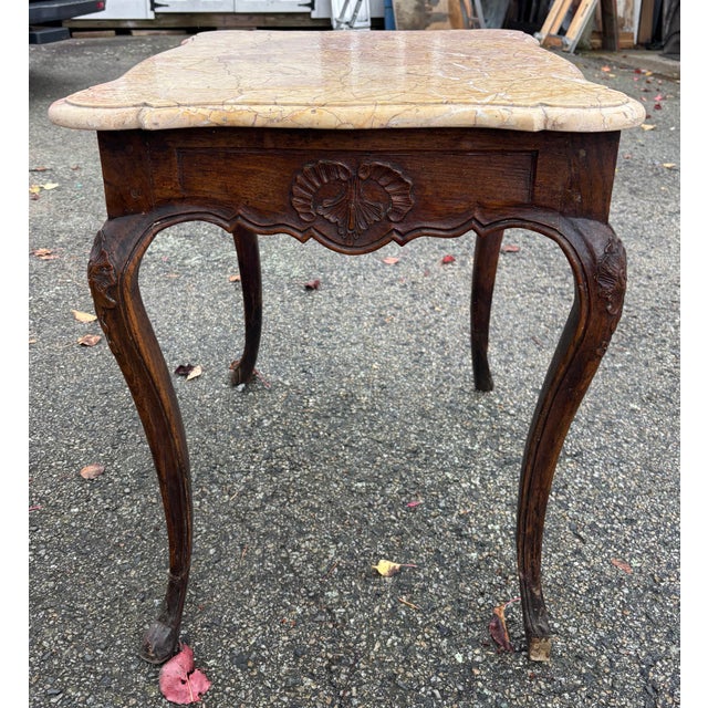 18th Century Louis XV Style Carved Walnut Marble Marble Top Side Table For Sale - Image 4 of 9