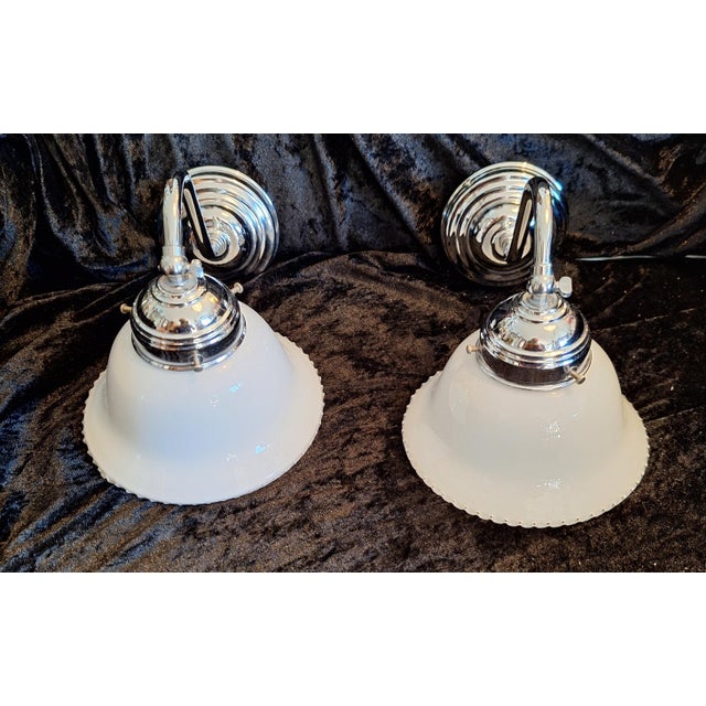 Vintage Wall Lamps with Chrome-Plated Metal Frame and White Glass Shade, 2001, Set of 2 For Sale - Image 4 of 9