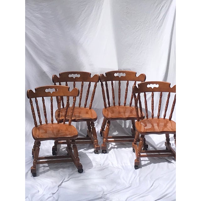 MCM Vintage Tell City Tavern Chairs Rolling Wood Dining Chairs For Sale - Image 14 of 17