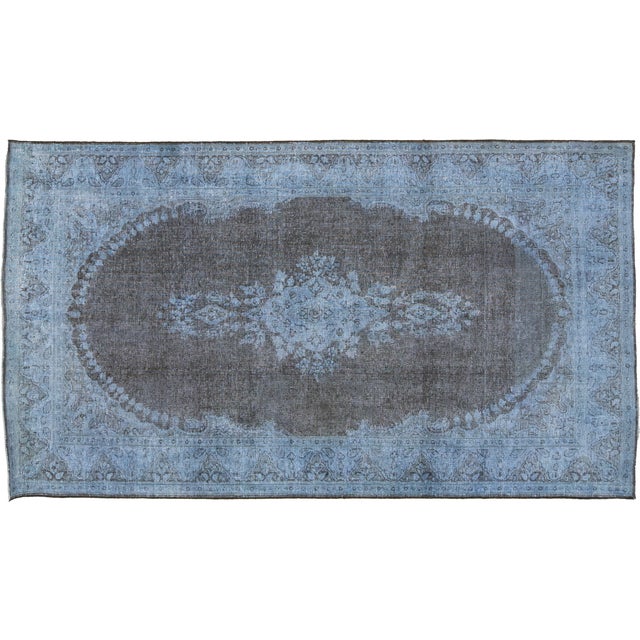Handmade Blue and Gray Persian Overdyed Wool Rug With Rosette Motif 4 X 7 For Sale - Image 4 of 10