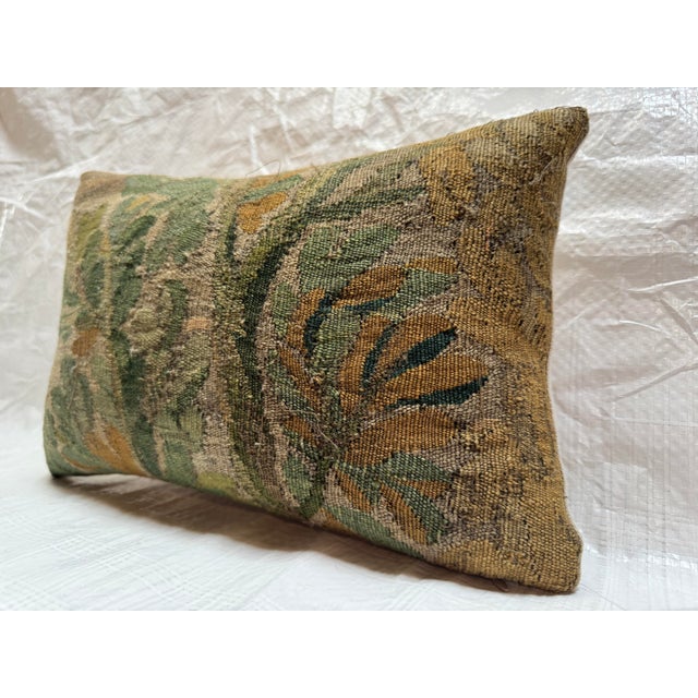 17th Century Antique Brussels Verdure Tapestry Fragment Pillow With Leaf Motif For Sale - Image 5 of 5