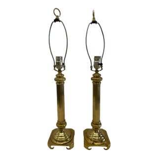 Pair of Vintage Brass Neoclassical Fluted Column Table Lamps For Sale