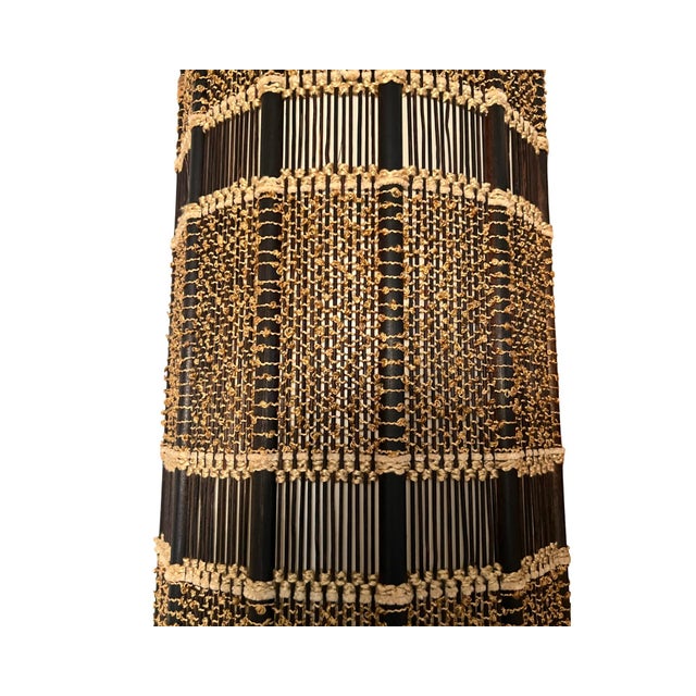 Mid-Century Modern Vintage 1960s Mid Century Modern Woven Swag Hanging Lamp in the Style of Maria Kipp Brass Textile For Sale - Image 3 of 10