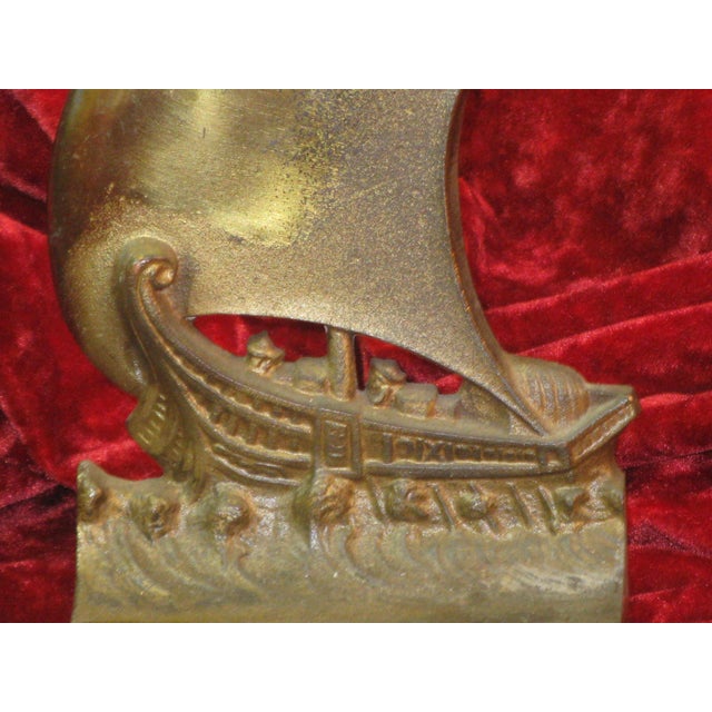 Early 20th Century Norse Ship Boat Schooner Sailing Book Ends Bradley & Hubbard B&H Brass Plated For Sale - Image 4 of 11