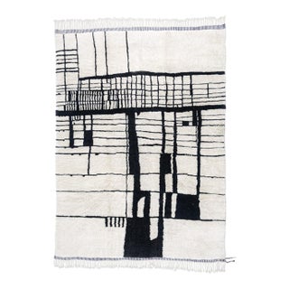 Minimalist Linear Hand-Knotted Wool Rug | 12'1" X 8'7" | One of a Kind For Sale