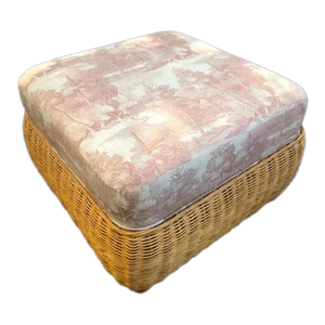 Woven Wicker Ottoman Chinoiserie Toile Upholstery