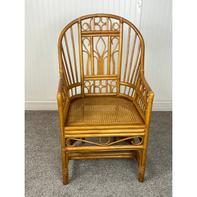 Hollywood Regency 4 Vintage Brighton Pavilion Bamboo Arm Chairs For Sale - Image 3 of 5