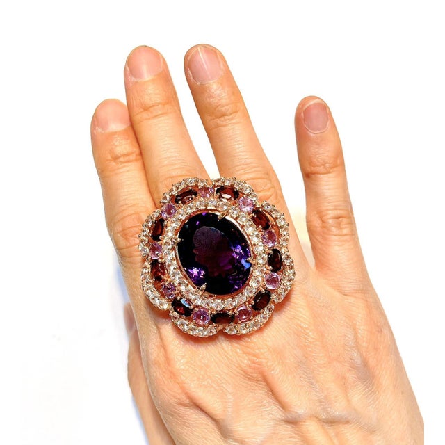Bochic "Flamenco" Vintage Diamond, Amethyst & Fancy Gem Ring 18K Gold & Silver For Sale In New York - Image 6 of 18
