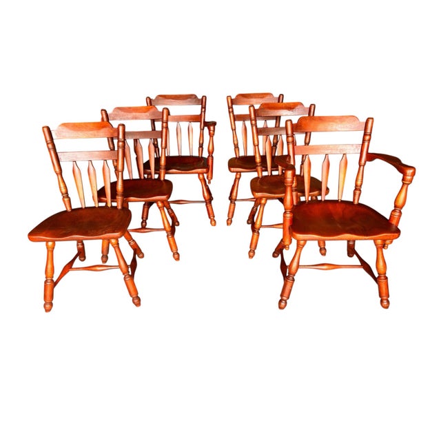 1940s Cushman Colonial Creations “Brandywine Manor” Solid Maple Chairs - Set of Six - Design by Herman Devries For Sale - Image 9 of 11