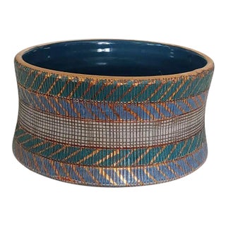 1960s Bitossi Sgraffito Teal Lavender Bowl For Sale
