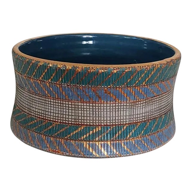 1960s Bitossi Sgraffito Teal Lavender Bowl For Sale