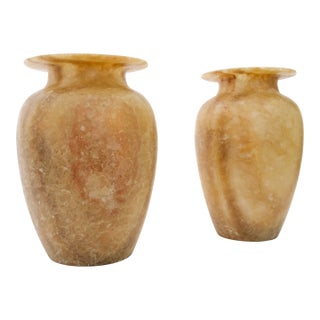 Pair of Early 20th Century Carved Alabaster Vases With Flared Rims For Sale
