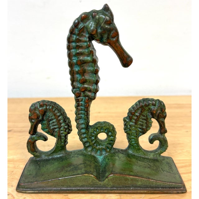 Arts & Crafts Bronze Seahorse Bookends, Attributed to E.T. Hurley, c.1920 For Sale - Image 18 of 18