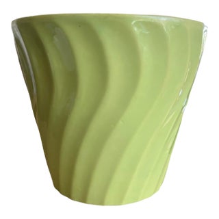 Vintage Bauer Swirl Planter, Lime Green Mid Century Modern Ceramic Los Angeles For Sale