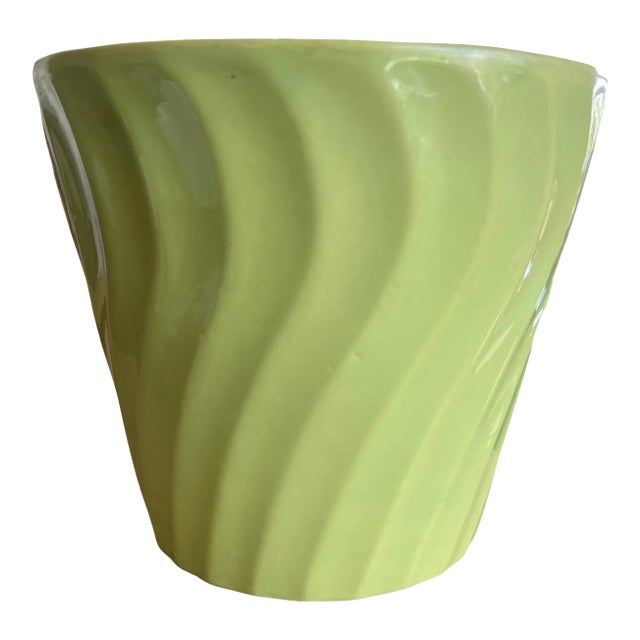 Vintage Bauer Swirl Planter, Lime Green Mid Century Modern Ceramic Los Angeles For Sale