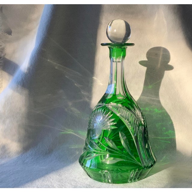 Mid 19th Century Large Antique German Emerald Green Cut-to-Clear Crystal Decanter For Sale - Image 16 of 18