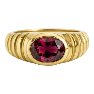 Oval Bezel Garnet Ring for Men Silver, Gold, Size 10 For Sale
