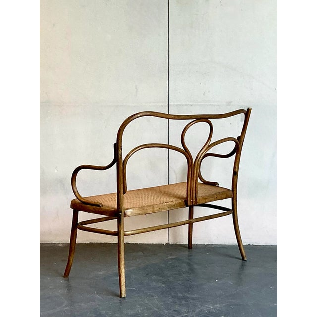 Wood Vintage Mid-Century Modern Bent Wood Bench After Thonet For Sale - Image 7 of 10