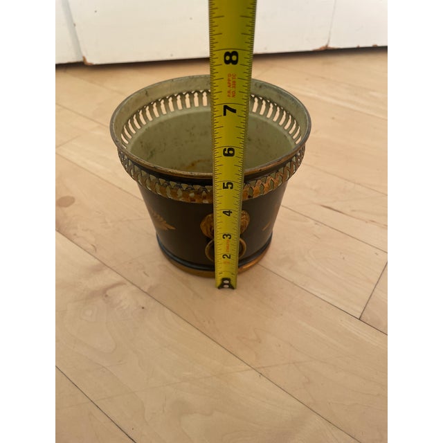 Vintage French Neoclassical-Style Black and Gold Tole Cachepot For Sale - Image 4 of 10