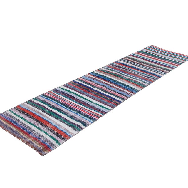 Colorful Vintage Striped Rag Runner For Sale - Image 4 of 6
