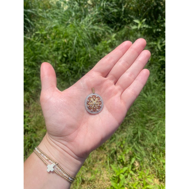 Early 21st Century 0.75ctw Diamond Cluster Flower Pendant, 14k Rose Yellow & White Gold, 1.25 In. For Sale - Image 5 of 5