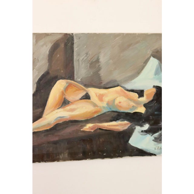 V. Rasmussen, Reclining Nude, 1950s, Oil on Canvas For Sale - Image 6 of 10