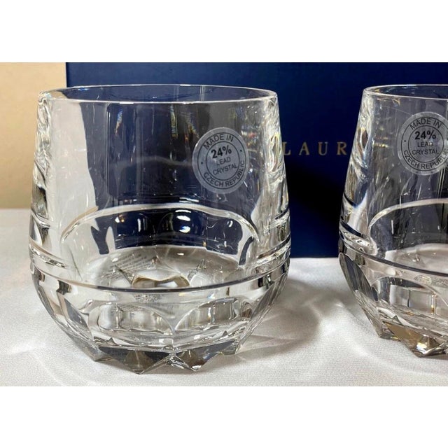 Set of 2 Ralph Lauren Monroe Double Old Fashioned Rocks Glasses Heavy Czech Cut Crystal. This pattern features an incised...