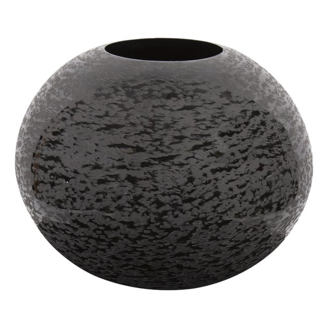 Chiseled Texture Black Iron Globe Vase- Large For Sale