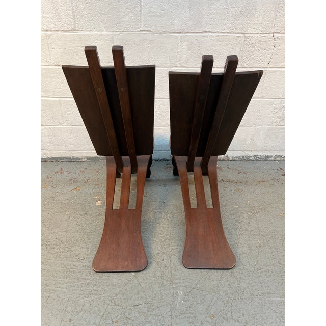 Mid 20th Century Pair of Geometric Carved Low Slung Tribal Palaver Chief Chairs For Sale - Image 9 of 13