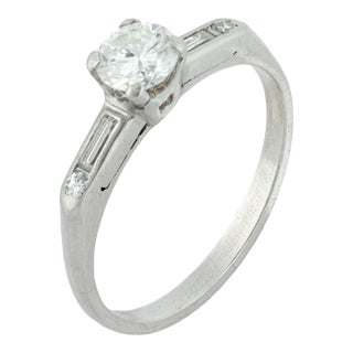 1950s Mid Century Diamond Platinum Engagement Ring, Size 7.25 For Sale