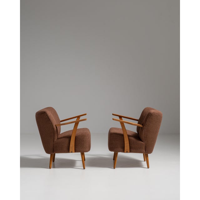 Pair of 1940s Danish Brown Mid-Century Modern Upholstered Armchairs For Sale - Image 9 of 15