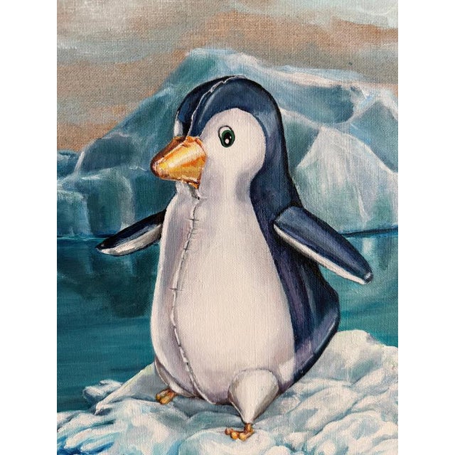 Sofía Cristina Jiménez, Inflatable Emperor Penguin Chicks on a Small Iceberg Landscape, Acrylic Painting, 2023 For Sale - Image 6 of 11