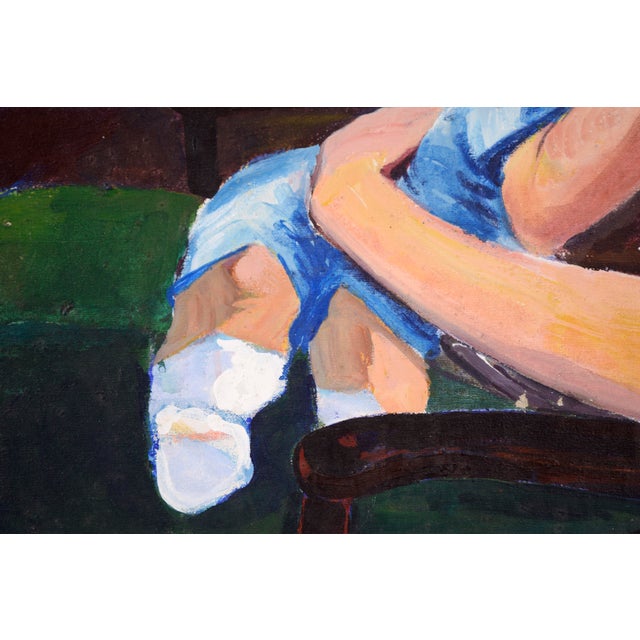 "Madam Suburbia" (Woman and Baby by the Yellow Window) Oil on Canvas by Patricia Gren Hayes For Sale In Monterey, CA - Image 6 of 9