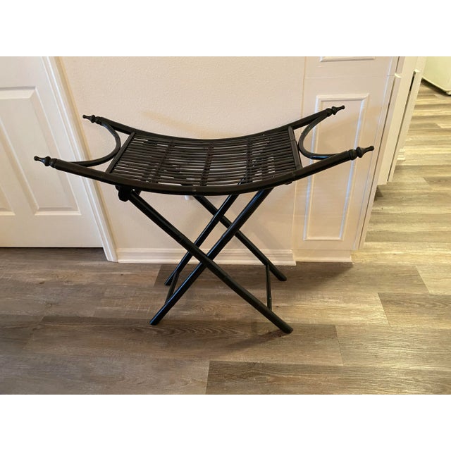 Rattan folding tray table. Folding stand for guest towels or blankets. Tray table for serving tea. Metal clasp secures...