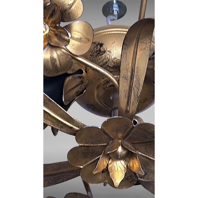 Vintage Italian Florentine Style Gilt Wrought Iron Flush Mount Ceiling Light For Sale - Image 15 of 18