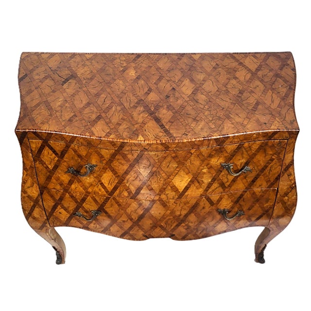 Vintage Italian 20th C Venetian Style Olivewood Parquetry Bombe Commode Chest For Sale - Image 4 of 17