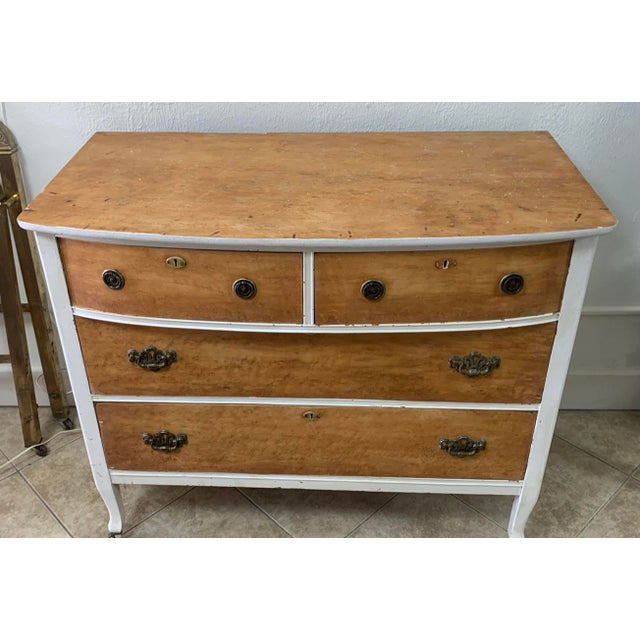 Shabby Chic Vintage Curved Front Dresser – Solid Wood With Original Hardware For Sale - Image 3 of 6