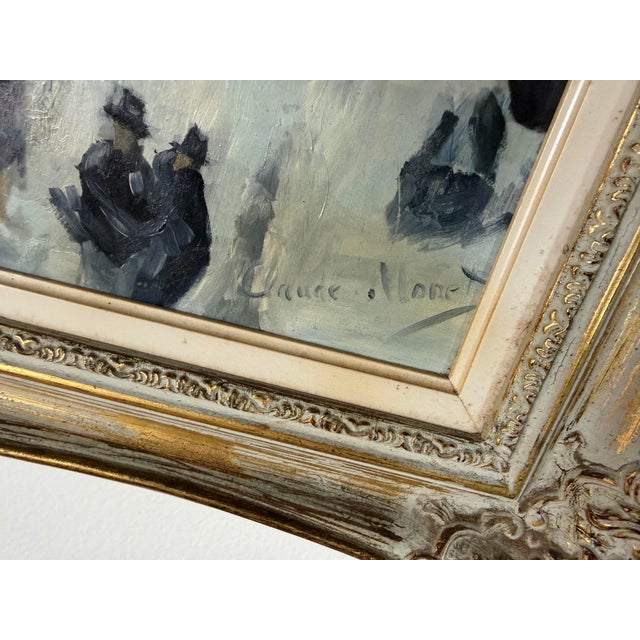 Vintage Impressionist Parisian Boulevard Landscape Oil on Canvas Painting, After Claude Monet For Sale - Image 11 of 13